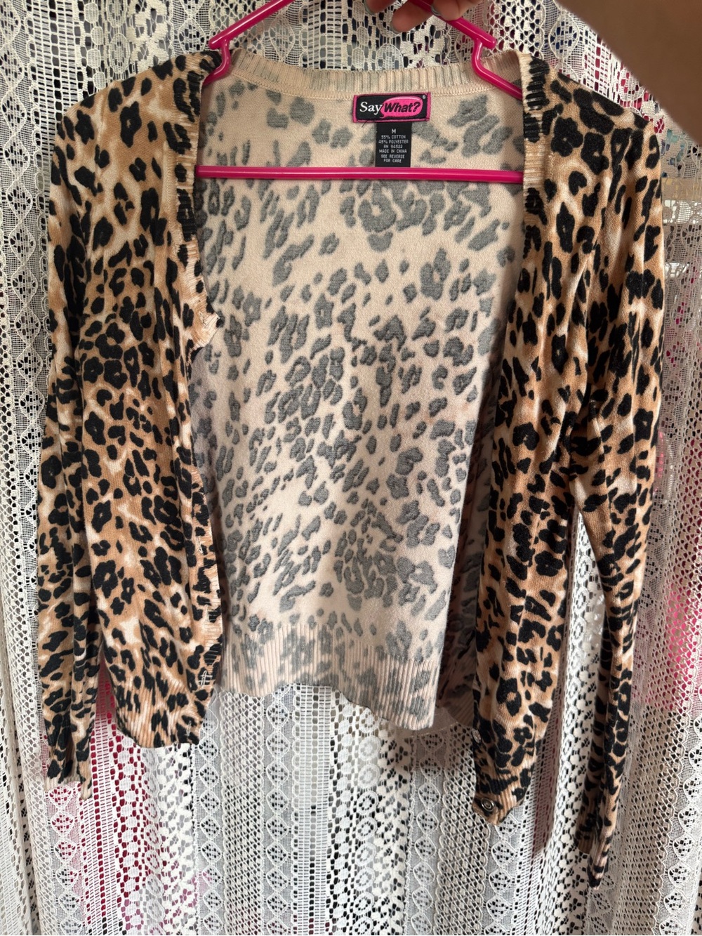 Say What? Leopard Print Open-Front Cardigan - Beige and Black
